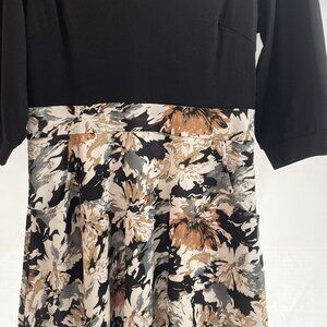 Womens Black and Floral Mid-length Fall Dress